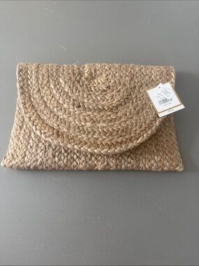 NWT Woven Jute Clutch Bag in Natural Tan